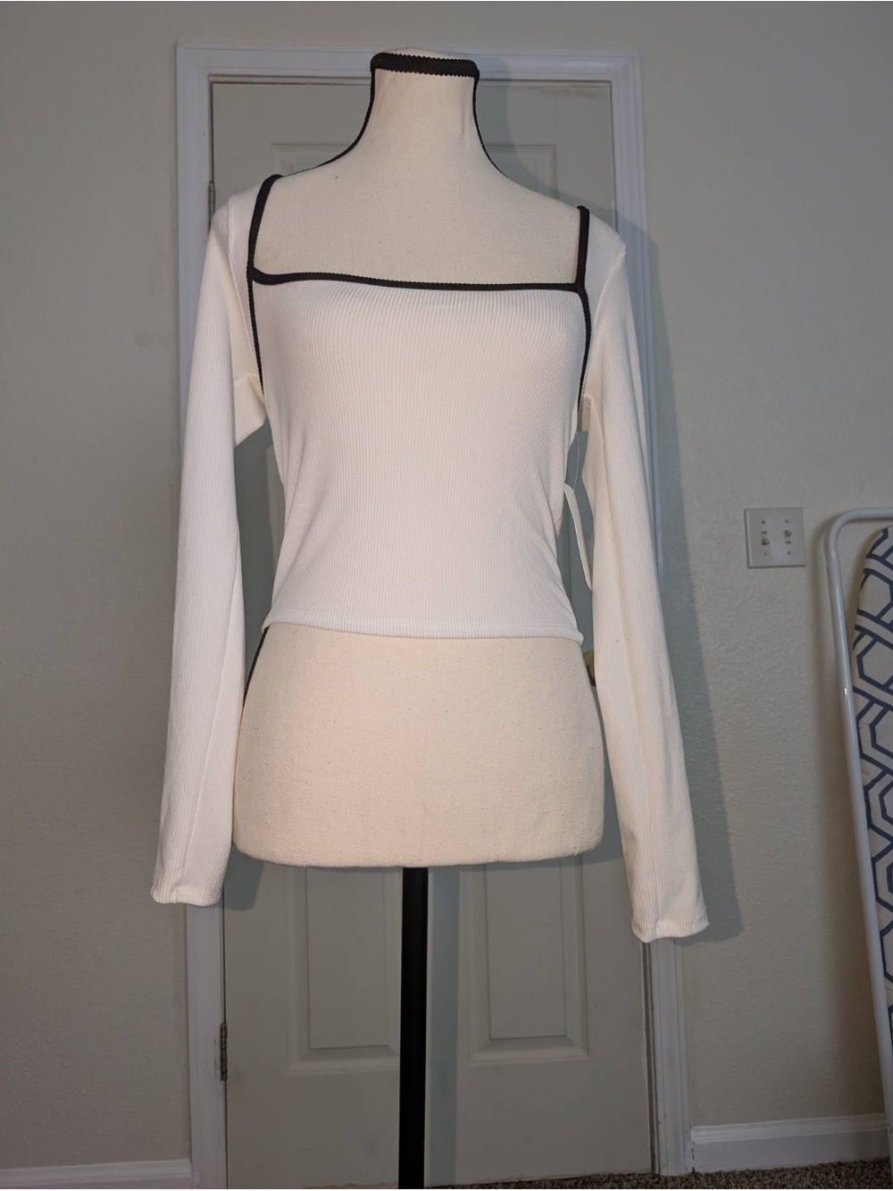 Othr White Ribbed Long Sleeve Top with Black Trim
